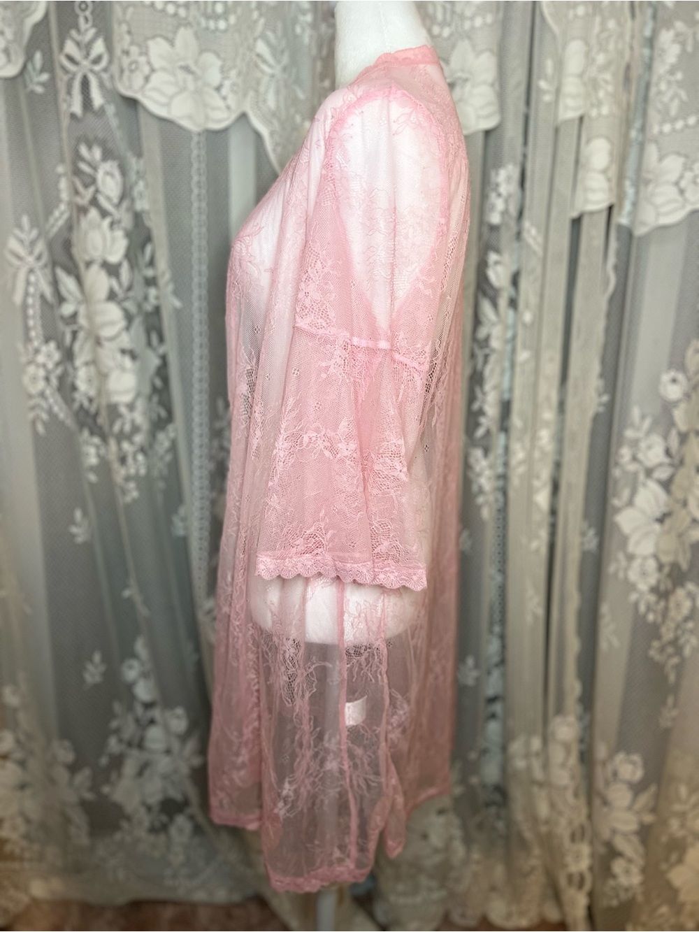 Sheer Lace Robe - Pink - Picture 3 of 4